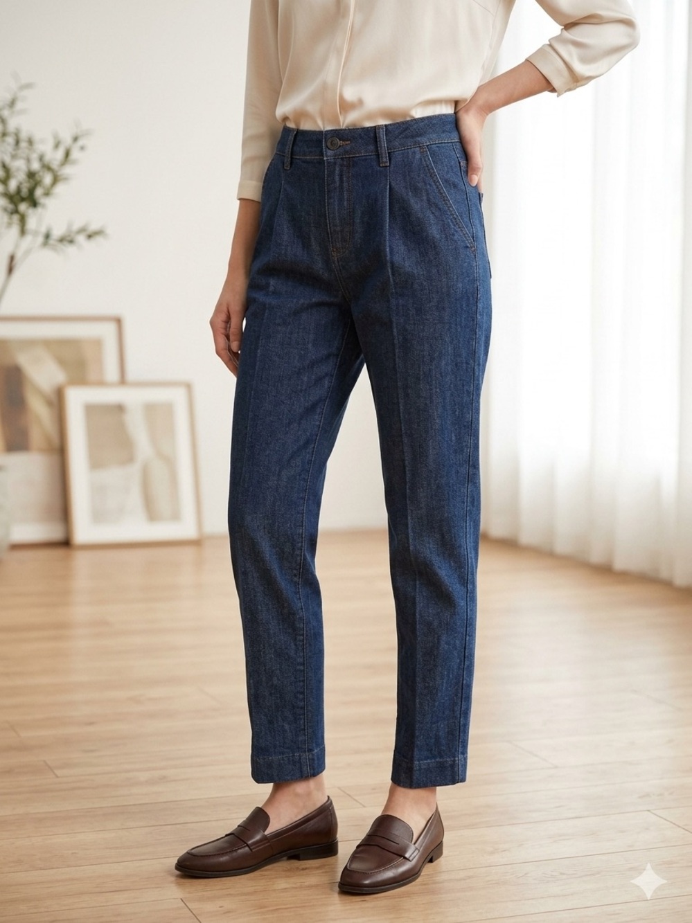 RW&Co. High Pleated Barrel Denim Pant - Ankle Length